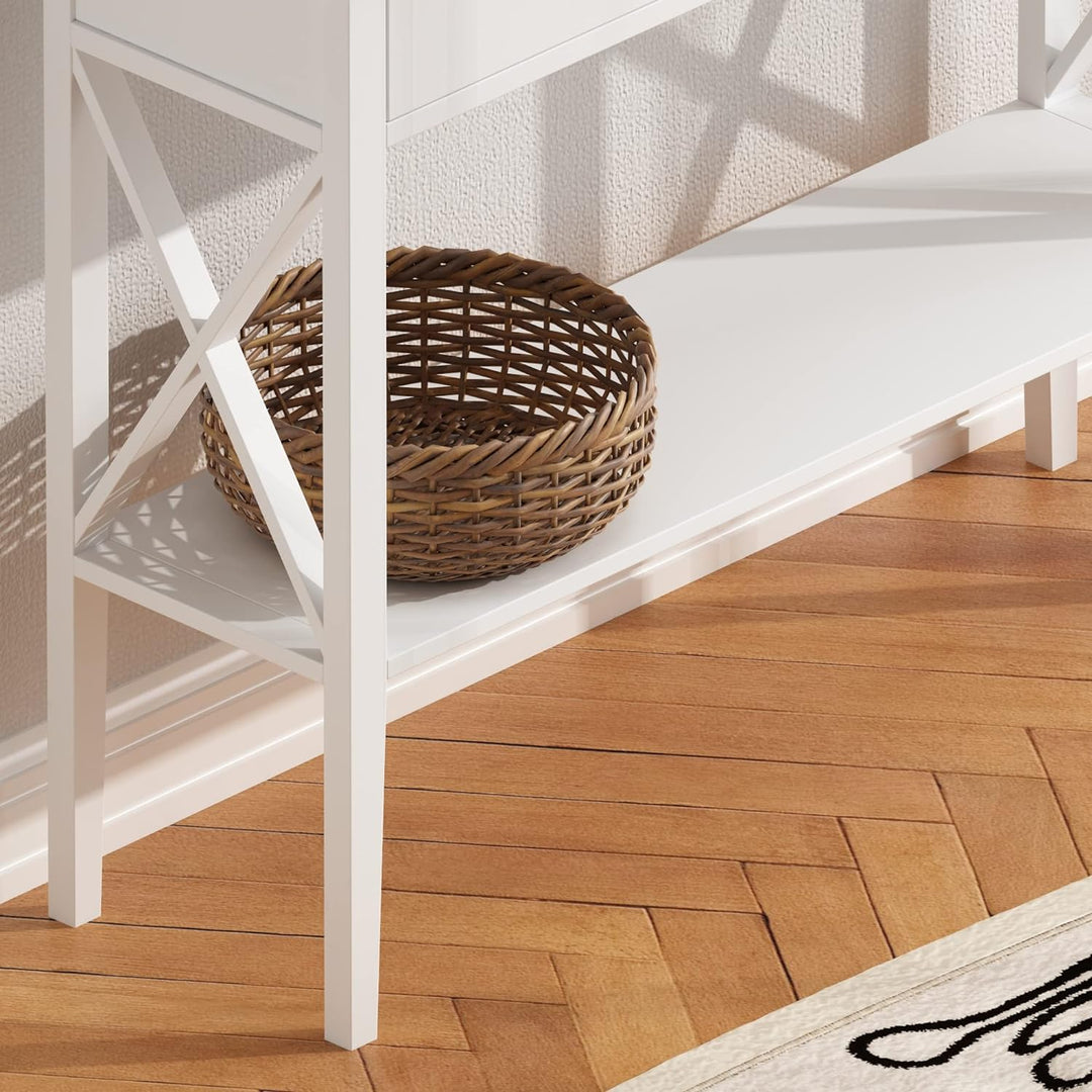 Console Table with Drawers, Narrow Wood Accent