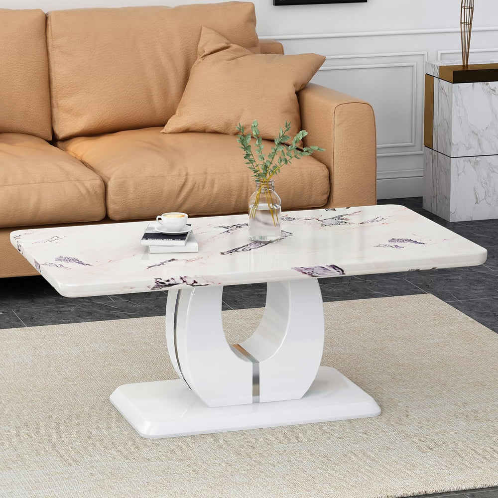 Marble Coffee Table, Modern Faux Marble Top, Accent Table, White