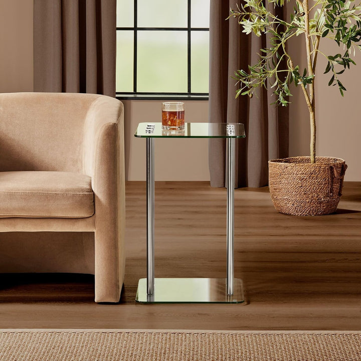 Square Glass Top Side Table - 25" Tall - Clear/Chrome