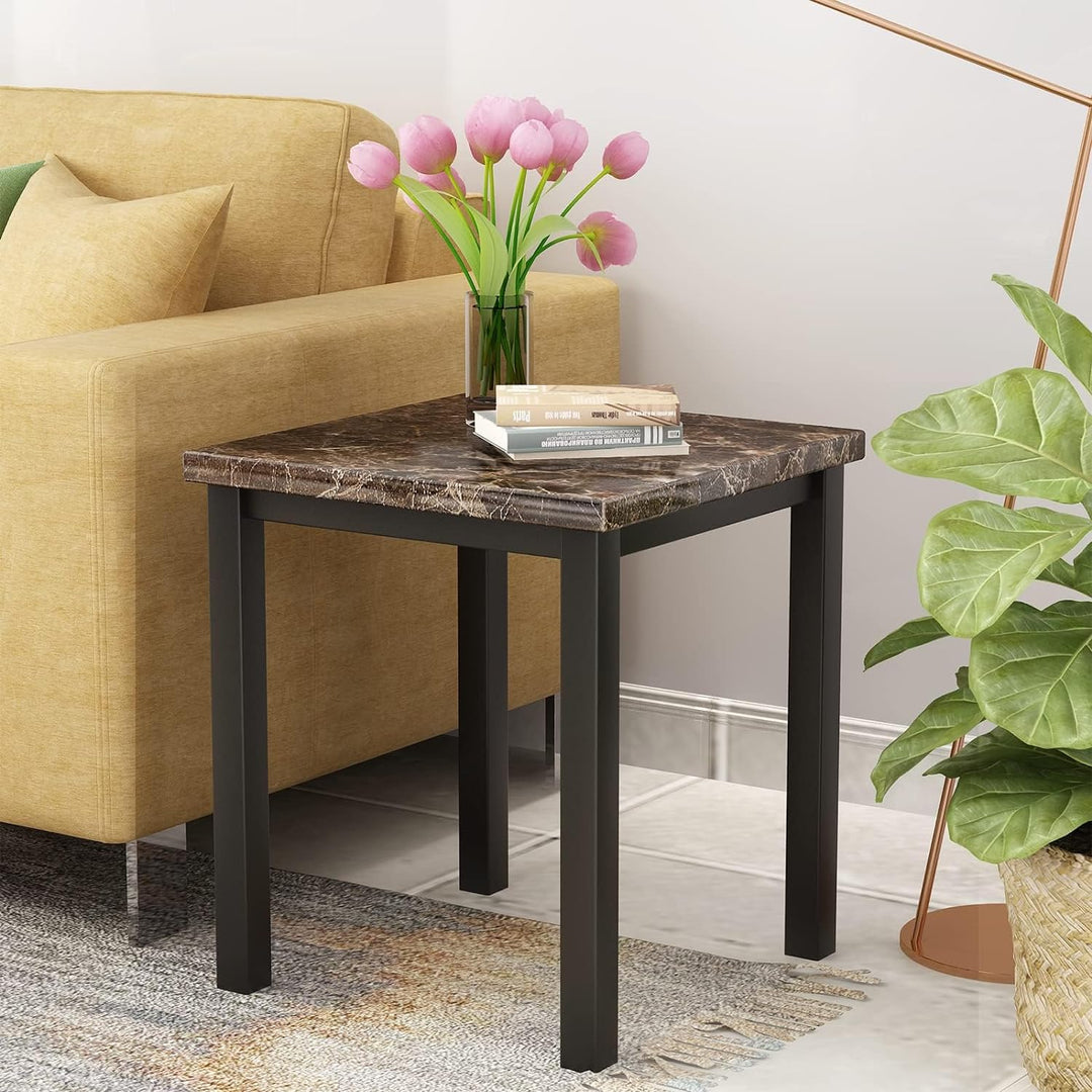 Lamerge Modern Marble Coffee End Table Set, 3-Piece, Brownblack