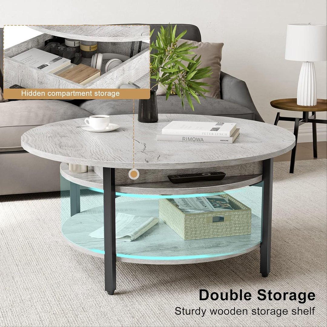 Lift Top Coffee Table with Storage, 35.43" Round Dining Table, Gray