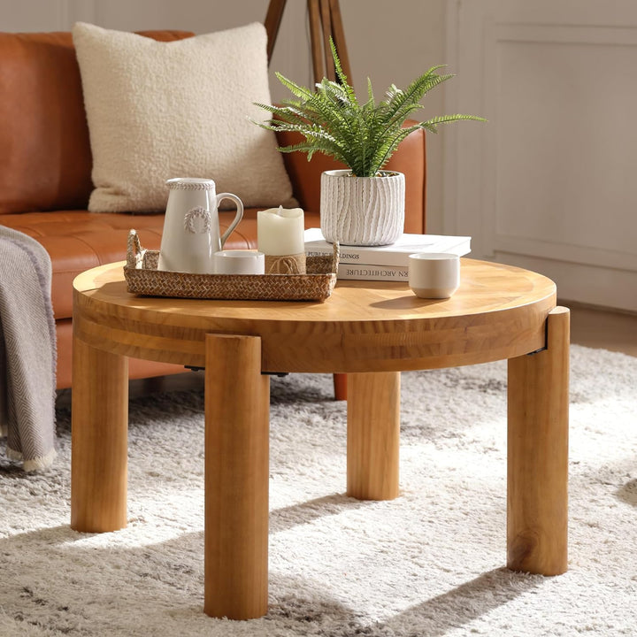 Round Wood Coffee Table, Natural