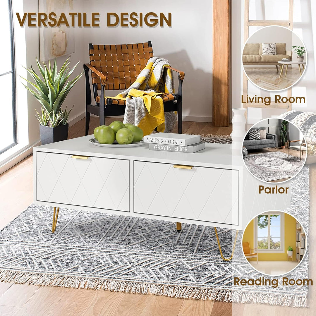 Versatile White Coffee Table with Storage, Rectangular Design