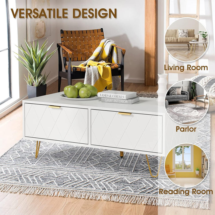 Versatile White Coffee Table with Storage, Rectangular Design