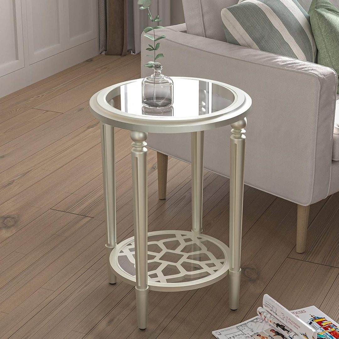 Elegant Modern Round End Table, 2-Tier Champagne Accent Table