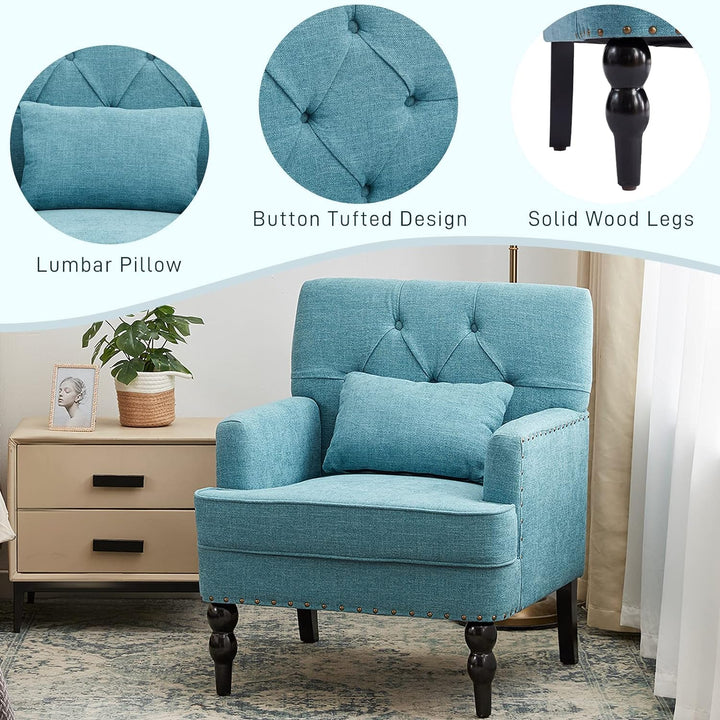 Tufted Club Chair,Accent Chair,Linen Fabric Sofa Chairs,Teal1245