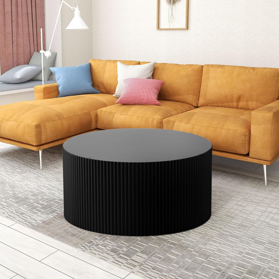 Modern Nesting Coffee Table Set, Wood Circle Drum Side Table, Single-black