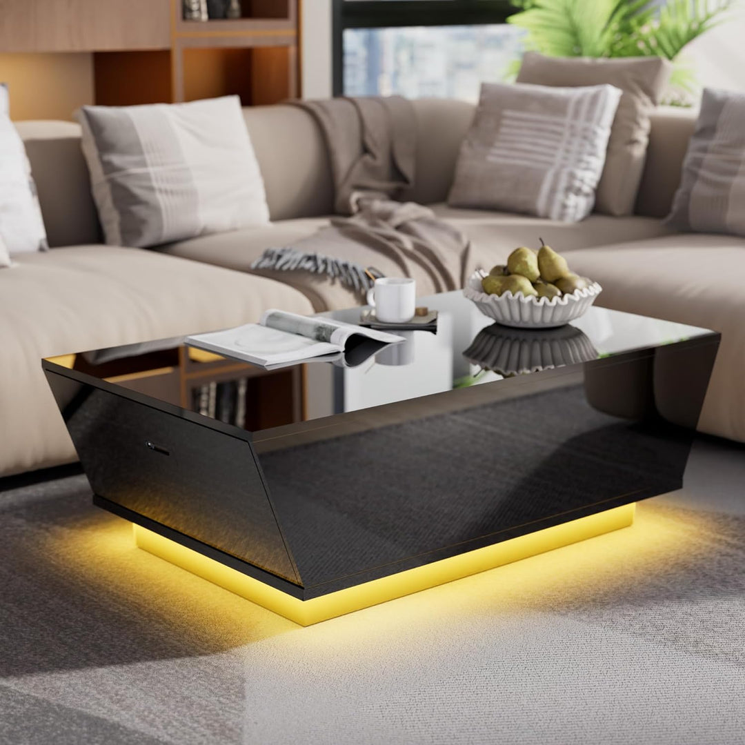 Cozy Castle High Gloss Coffee Table with LED, Black