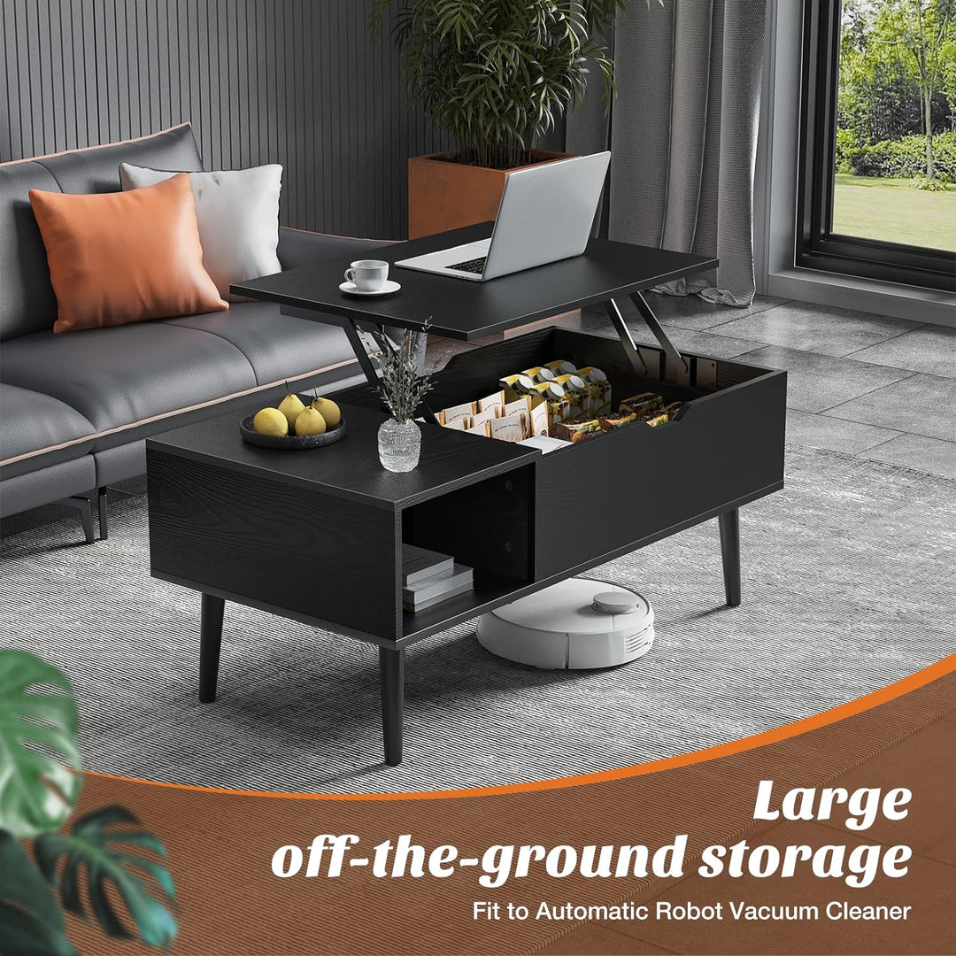 Lift Top Coffee Tables with Hidden Storage, Black Texture