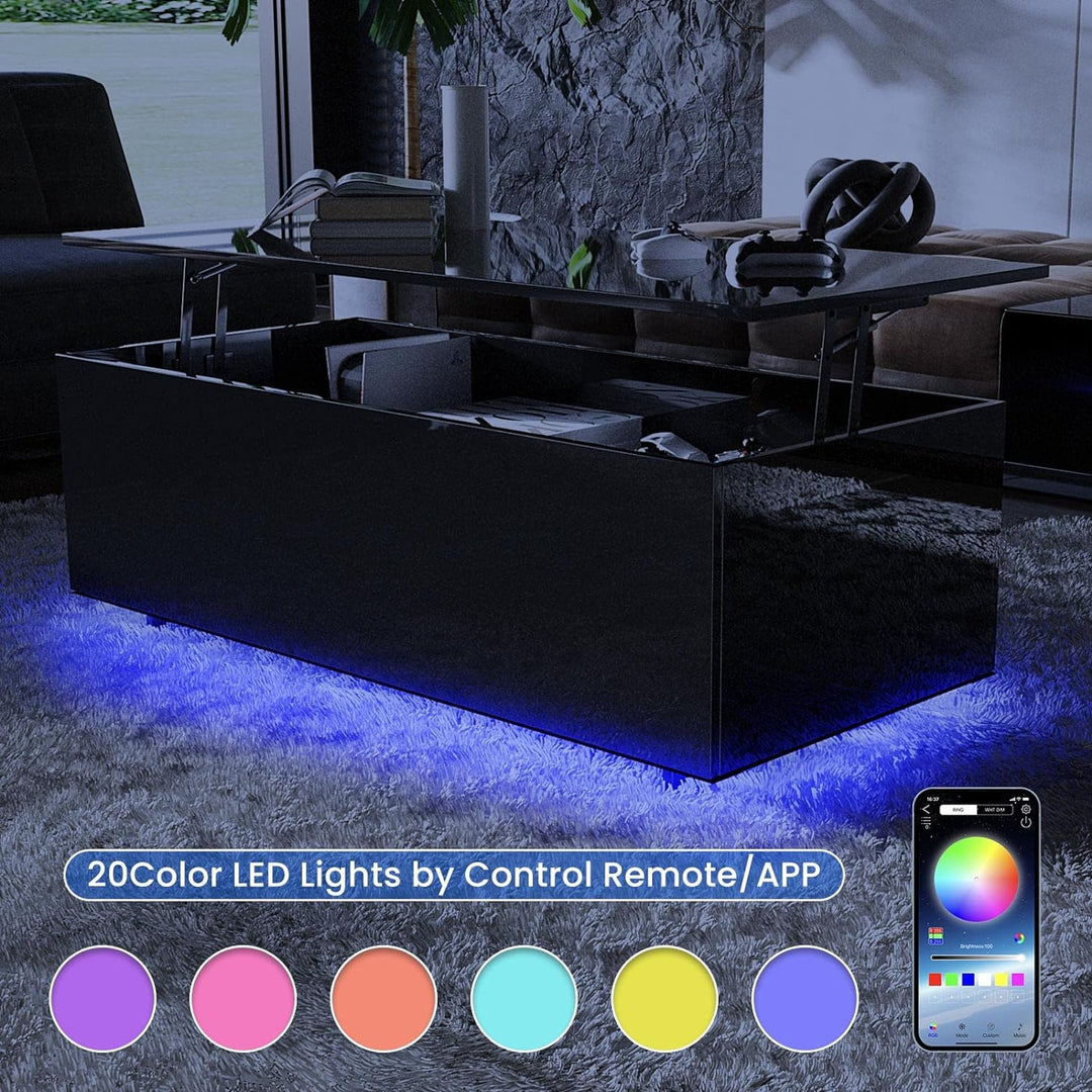 High Gloss Lift Top Coffee Table with LED Lighting, Black