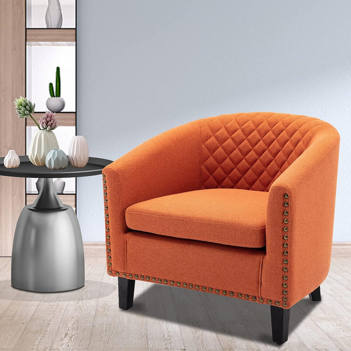 Orange Armchair Barrel Club Chair w/Nailheads