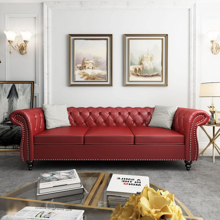 Chesterfield Sofa Leather, Modern PU Tufted Couch 3 Seater