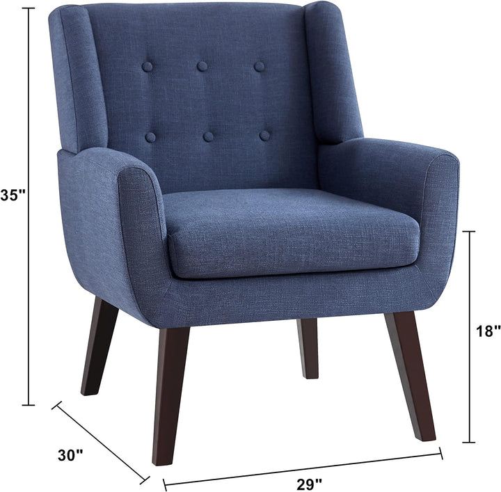 Accent Chair, Upholstered Button Tufted Armchair, Linen Fabric Sofa Chairs for Bedroom, Living Room, Mid Century Modern Comfy Reading Chair (Dark Blue)