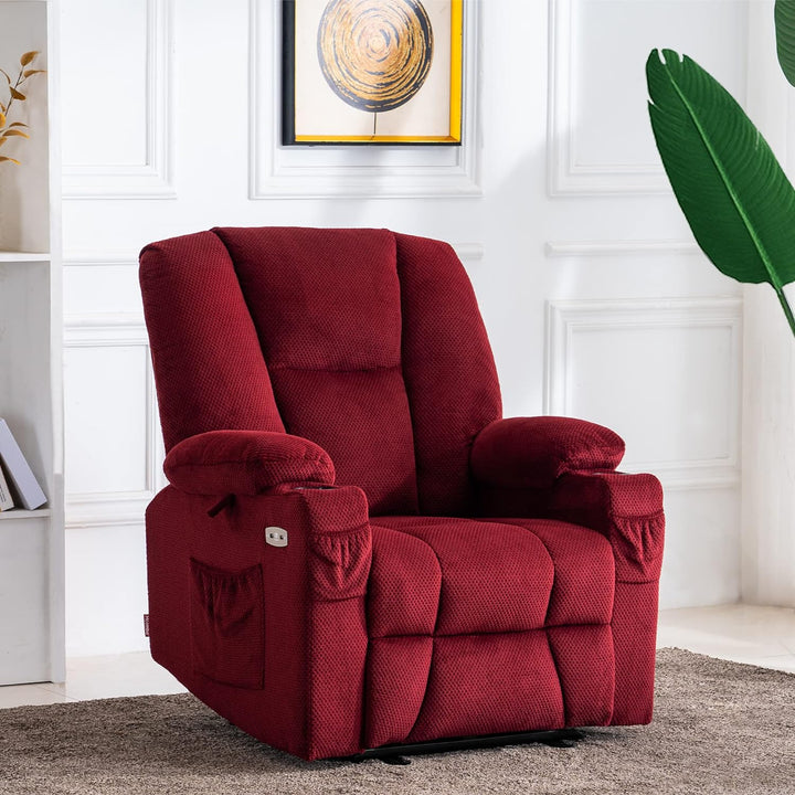 Fabric Electric Power Recliner Chair with Heat (Burgundy)