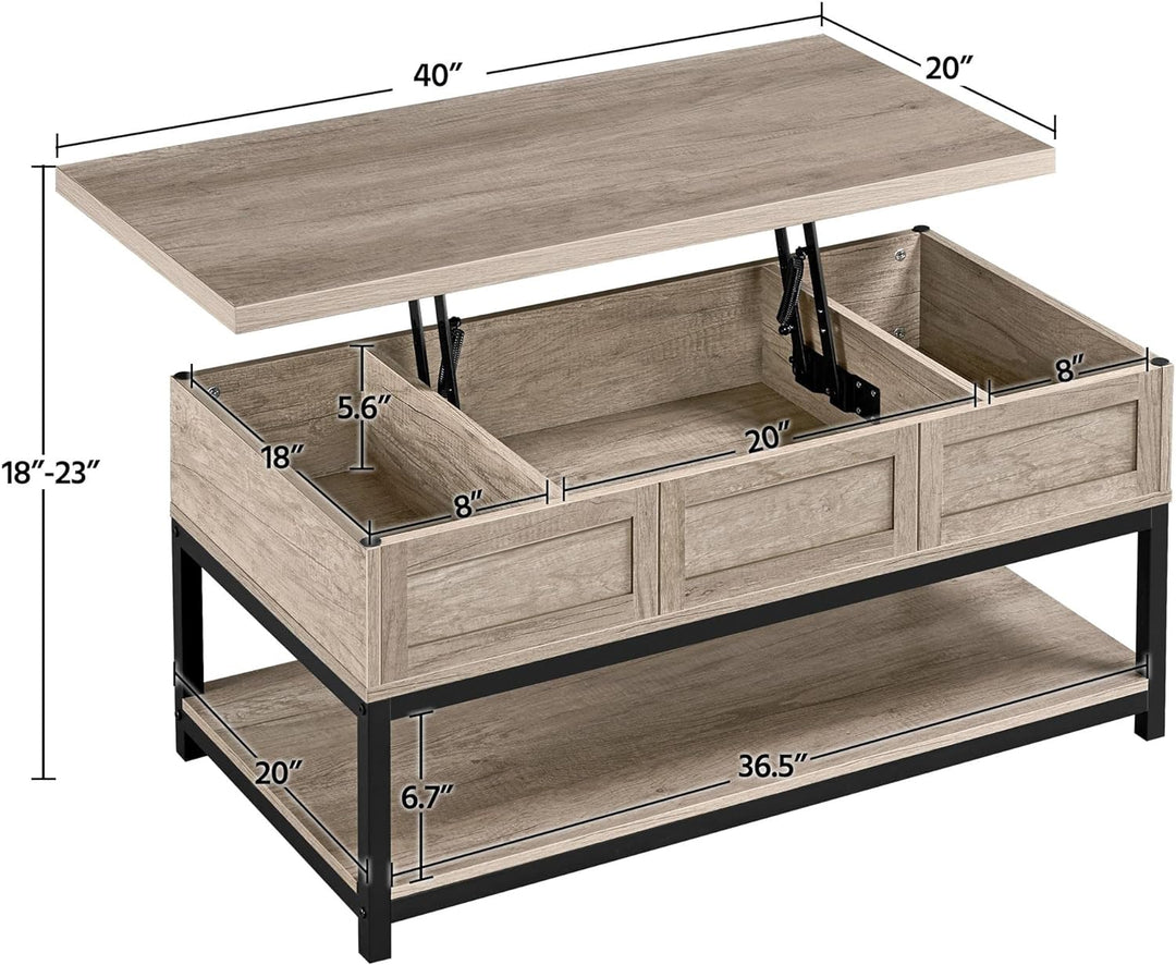 Lift Top Coffee Table with Hidden Compartments, Gray