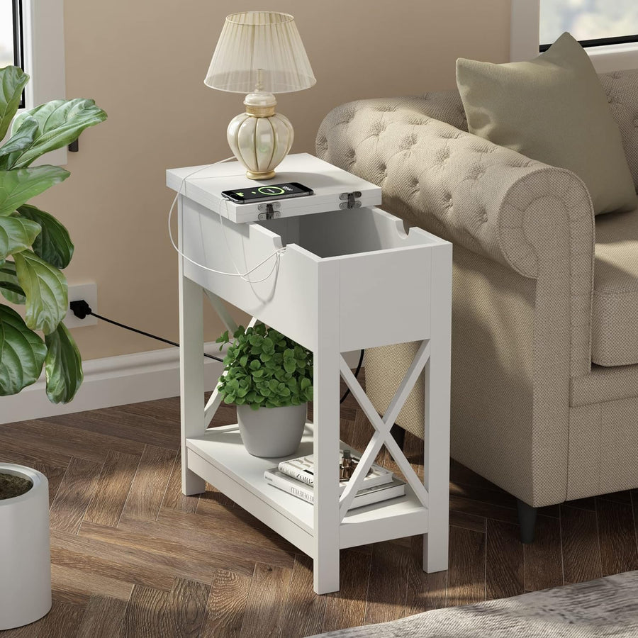 End Table with Charging Station, Narrow Flip