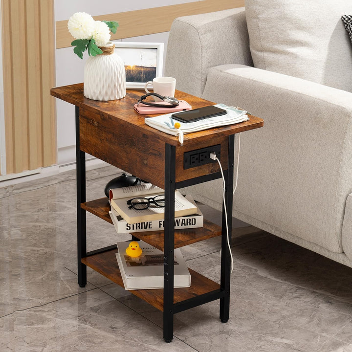 End Table with Charging Station, Flip Top Side