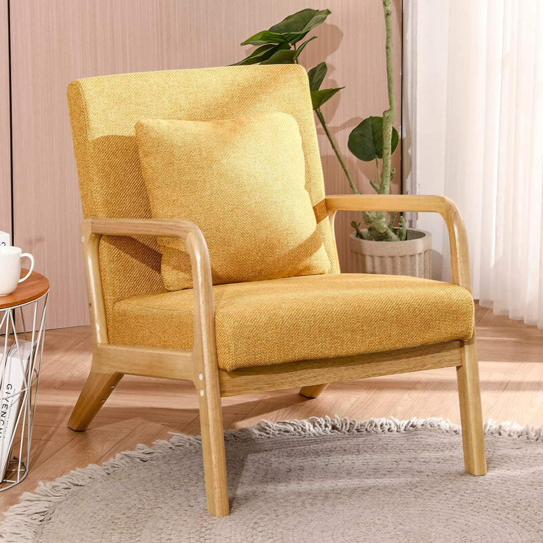 Mid-Century Modern Accent Chair,Fabric,Yellow