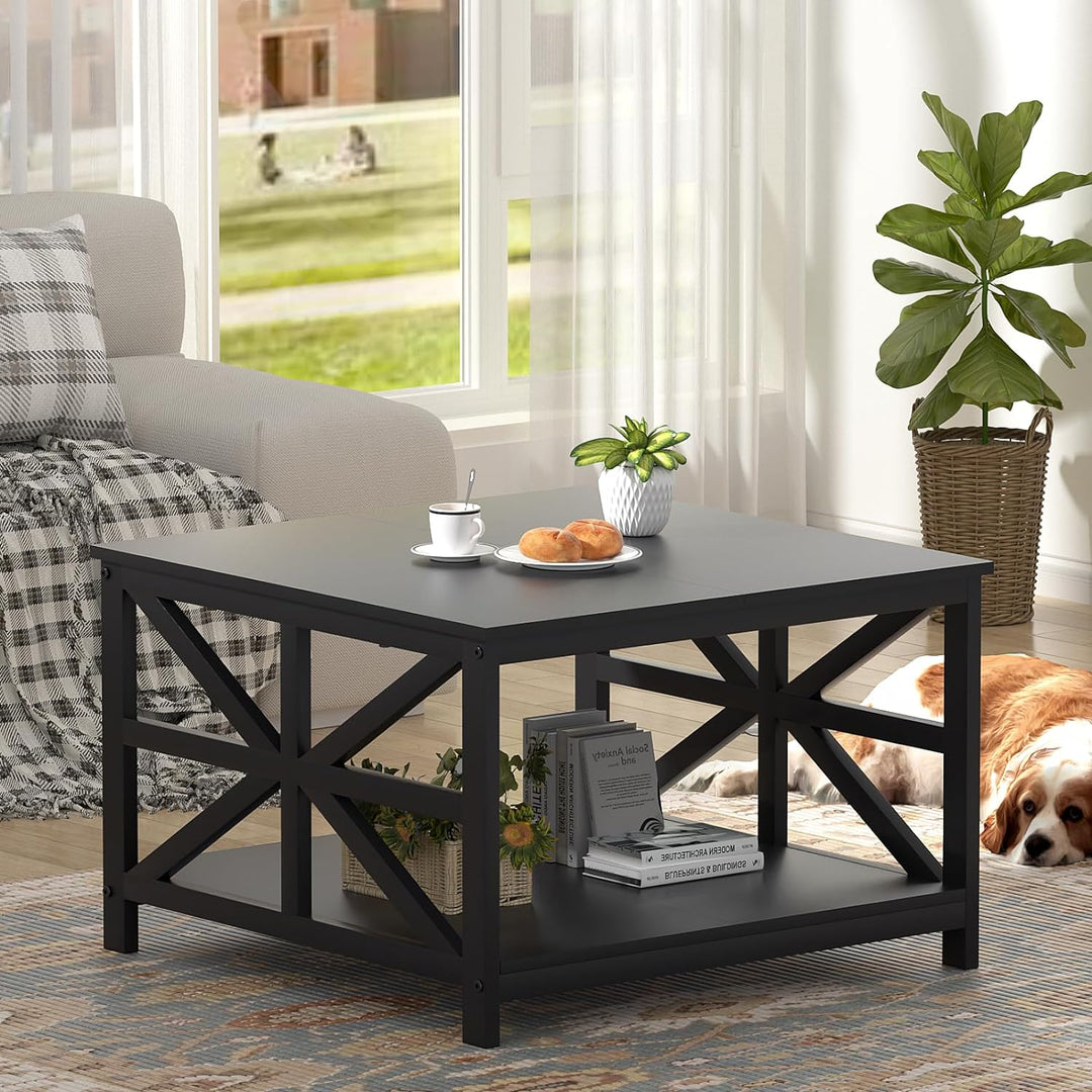 Stylish Coffee Table with Storage, Small Modern Sofa Table, Black