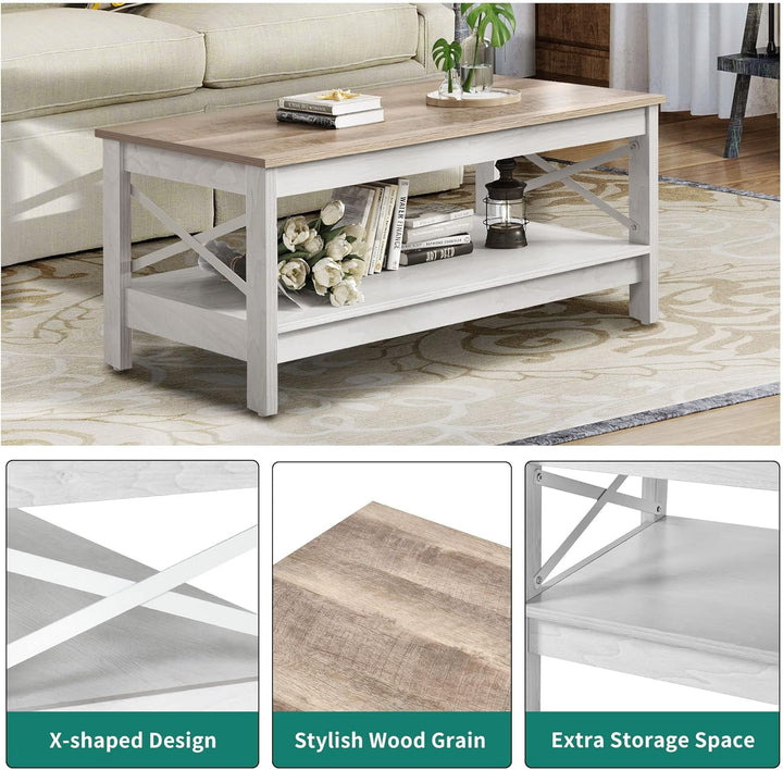 YITAHOME Modern Farmhouse Coffee Table with Storage, Grey Wash