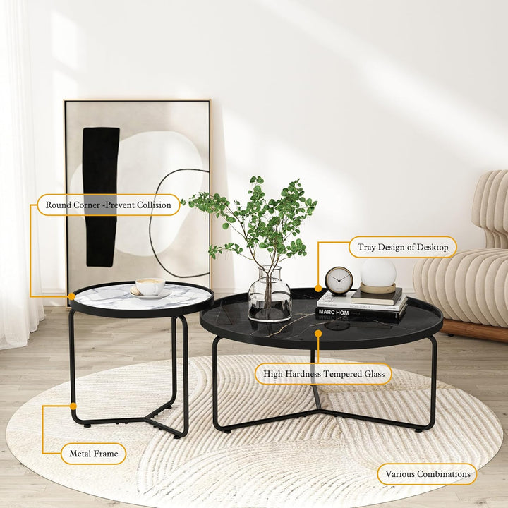 Stylish Black Coffee Table, White End Table Set