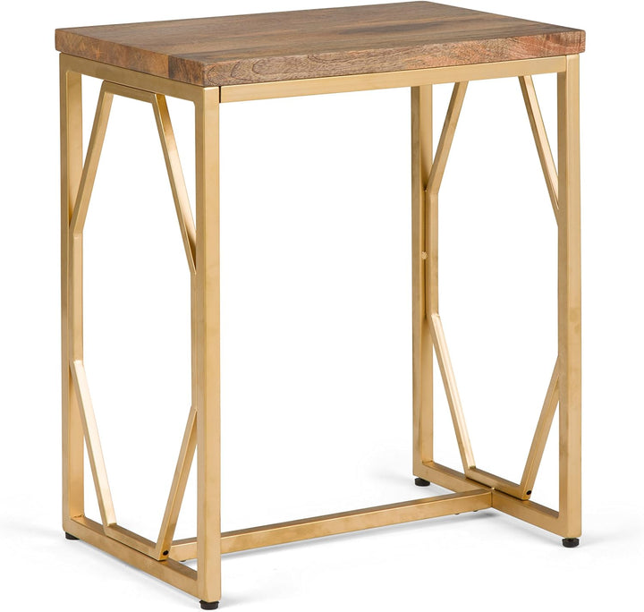 Metal Wood Accent Side Table Natural Gold