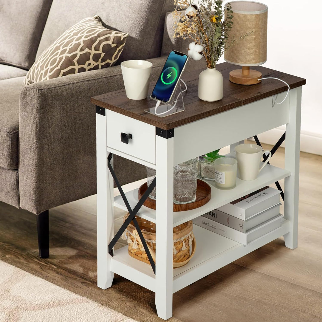 Narrow End Table Set of 2 w/Charging Station