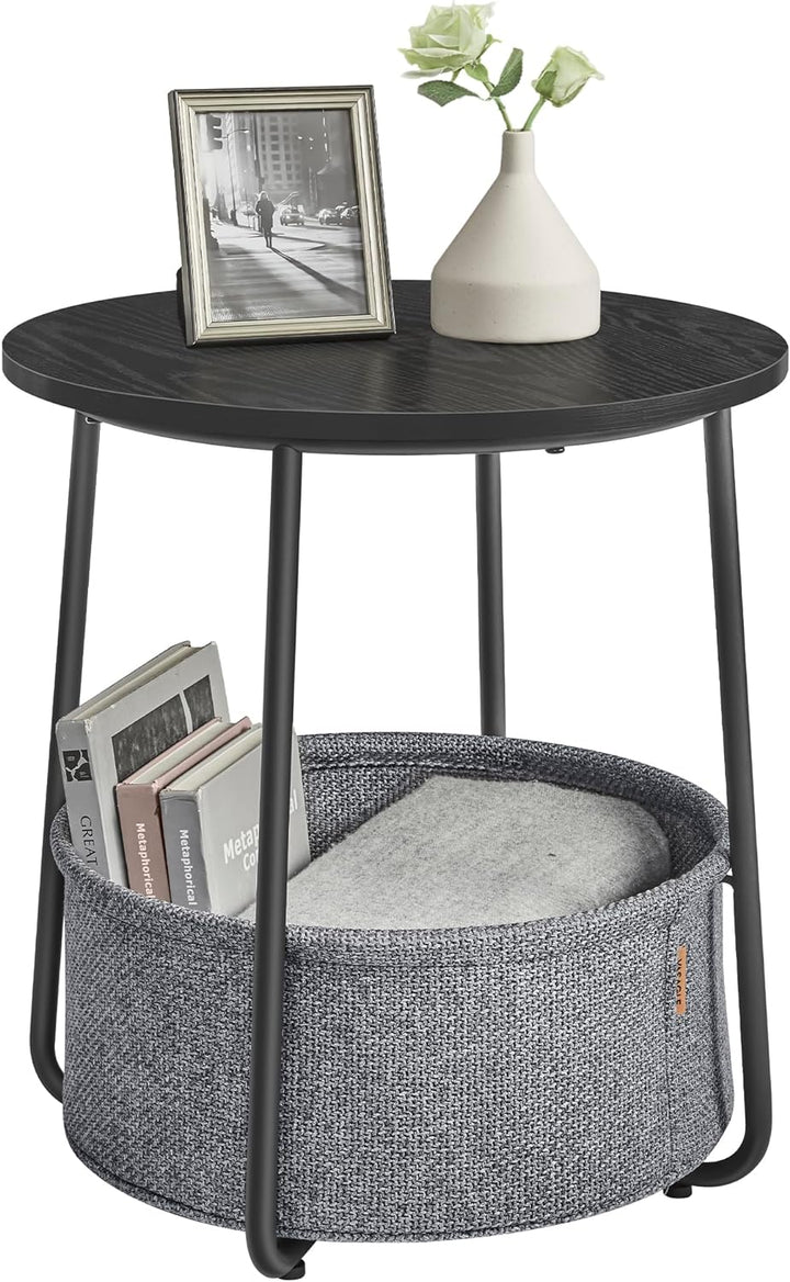 Small Round Side Table Nightstand with Basket