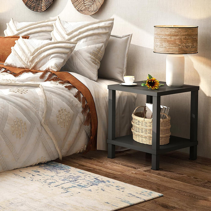 Black End Table, 20" Square, 2-Tier, Farmhouse