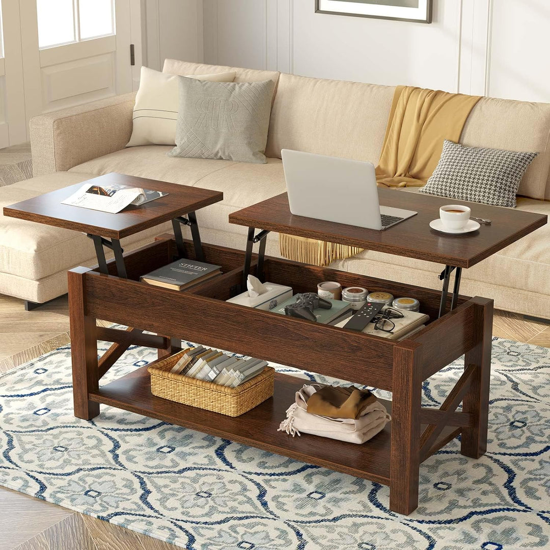 Lift Top Coffee Table with Hidden Compartment, Farmhouse Espresso