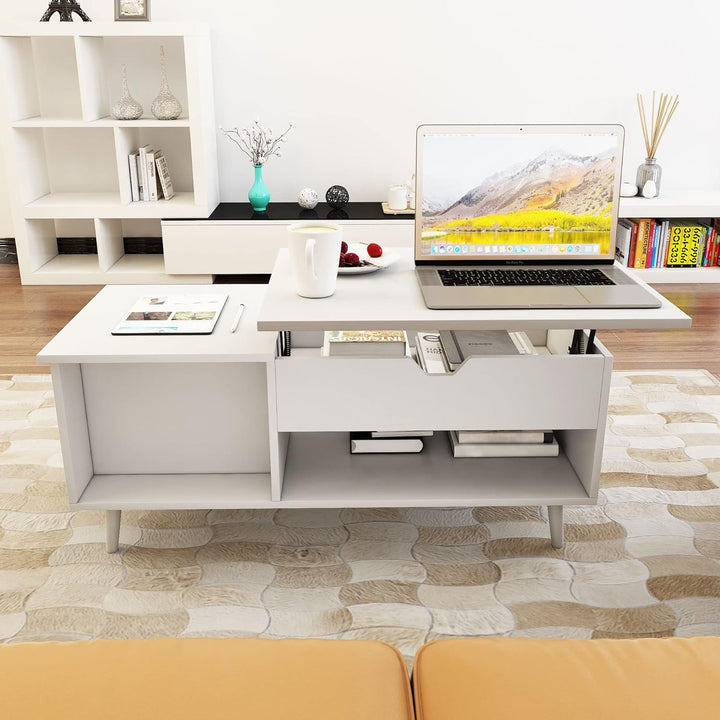 Versatile Lift-Top Coffee Table, Hidden Storage, Adjustable, White