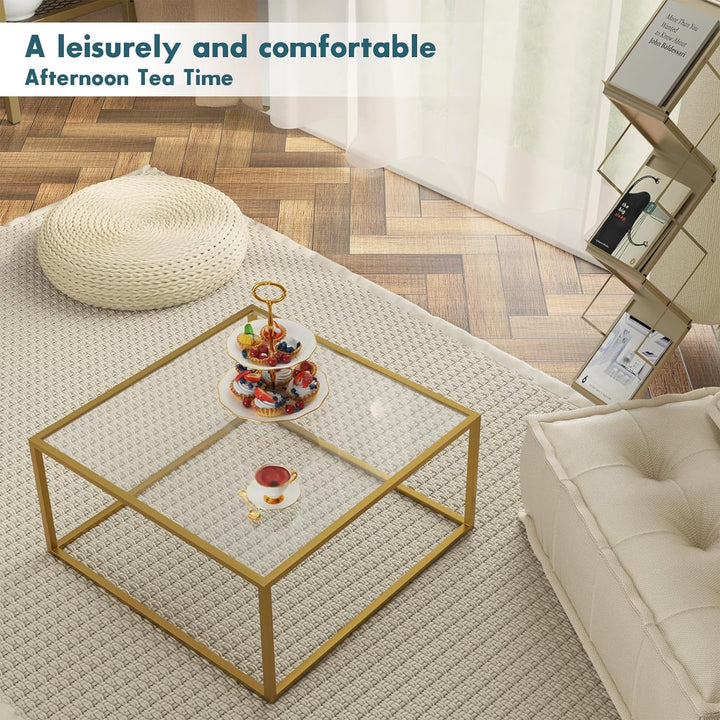 Elegant Gold Coffee Table with Glass Top for Small Spaces