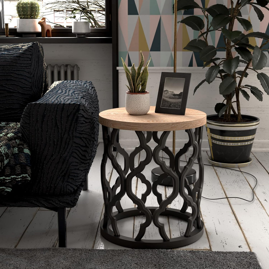 Farmhouse End Table, Distressed Wood Top Side Table, Black