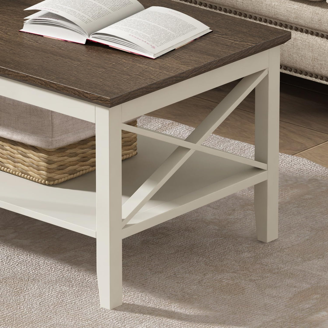 Wooden Coffee Table with Storage, White