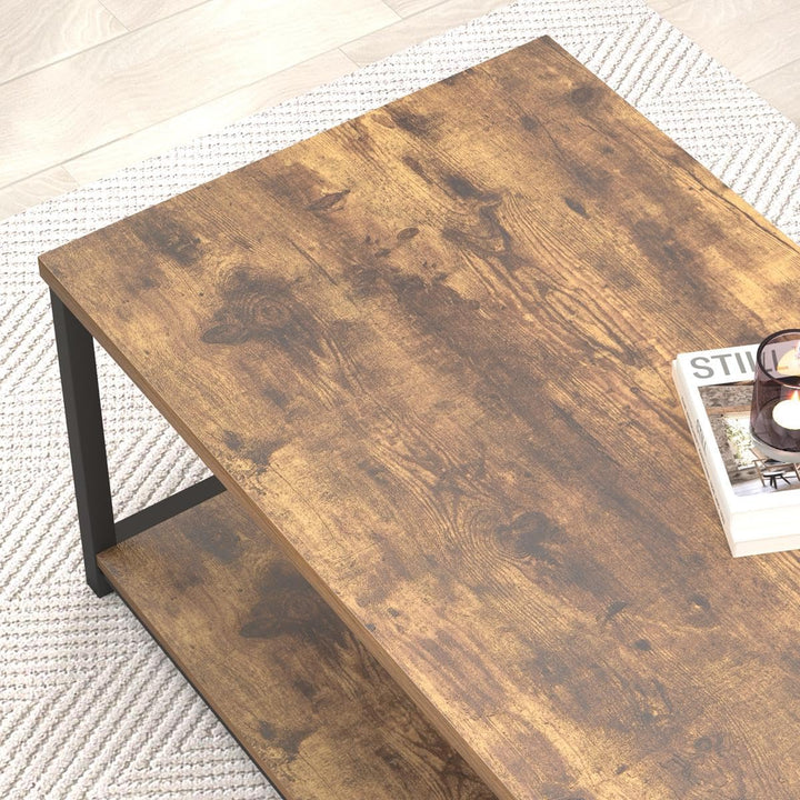 Modern Industrial Coffee Table with Storage Shelf, Rustic Brown