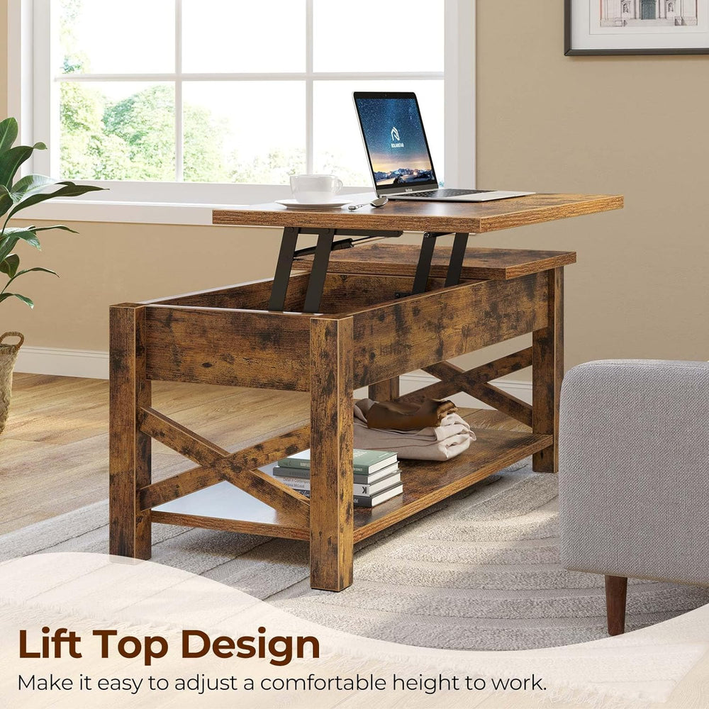 Lift Top Coffee Table with Hidden Compartment, Rustic Brown