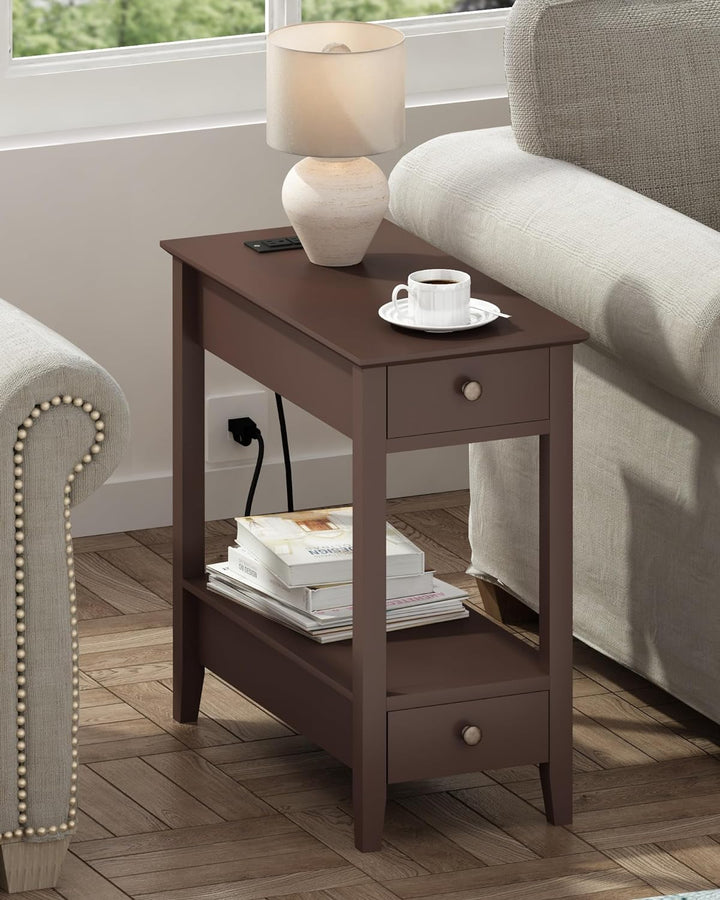 Side Table w/ Charging Station, 2-Drawer Nightstand