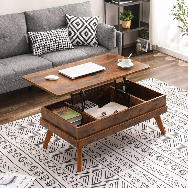 Rustic Lift-Top Coffee Table with Hidden Storage, Industrial