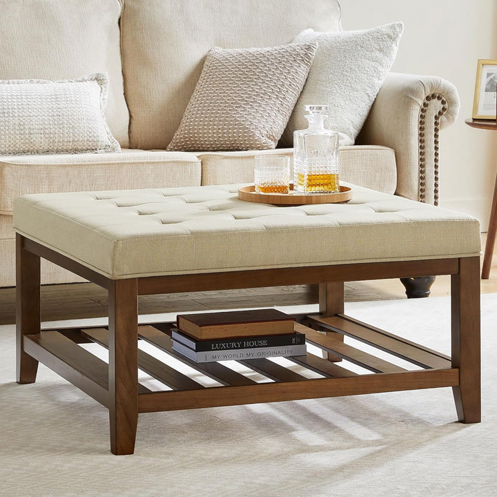 Elegant Square Ottoman Coffee Table, Ivory