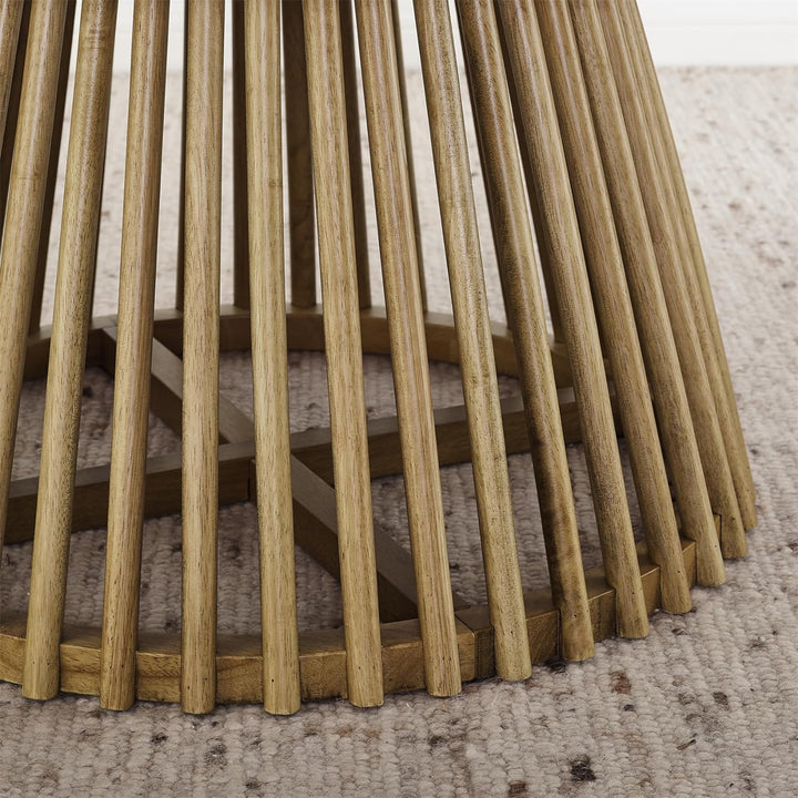 Stylish Mid-Century Round Coffee Table, Solid Wood Base, Nordic Design, Brown & Yellow Circle