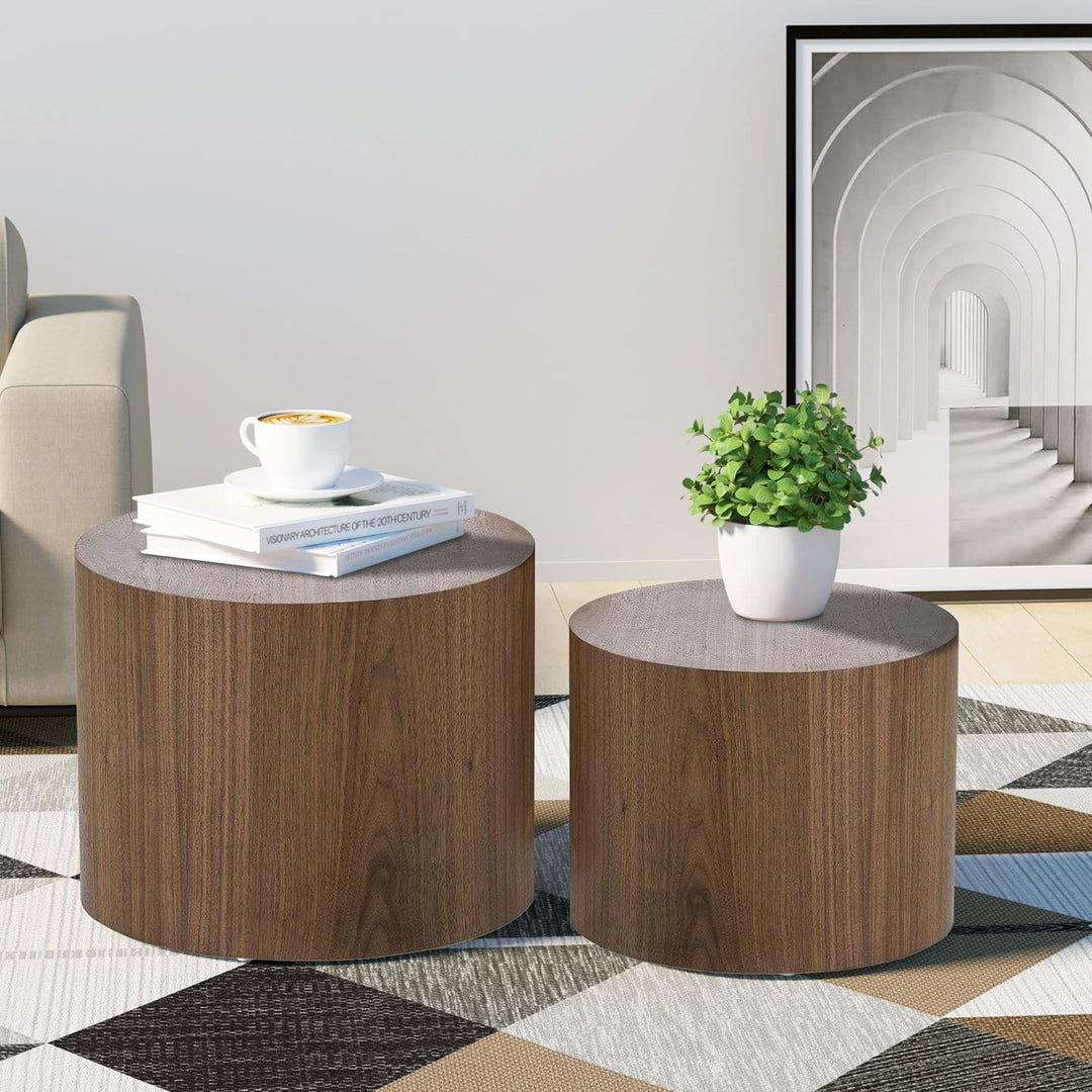 Optimized Coffee Table Set, Modern Round Walnut, Wooden Circle