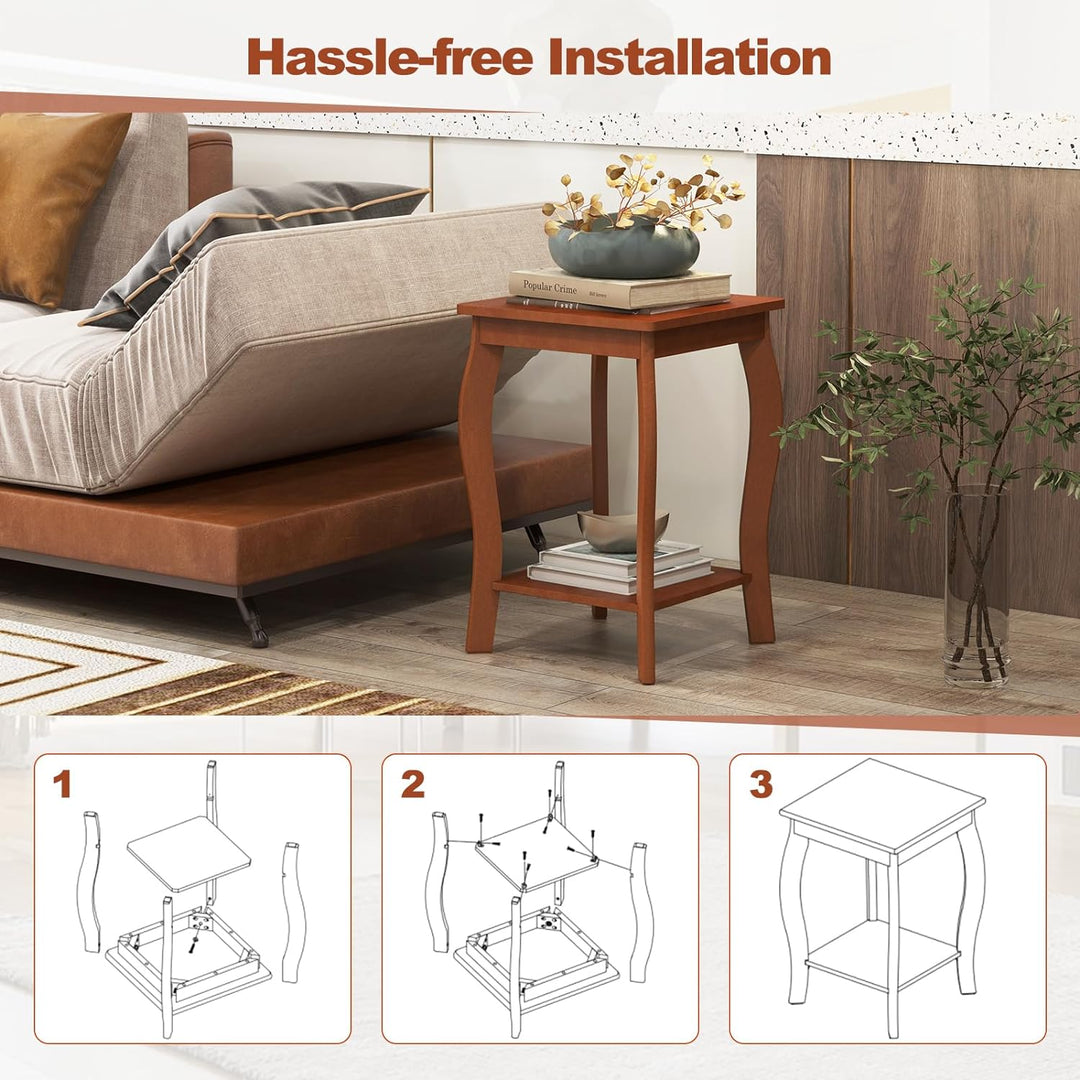 2-Tier Square End Table Set, Modern Sofa Side Table