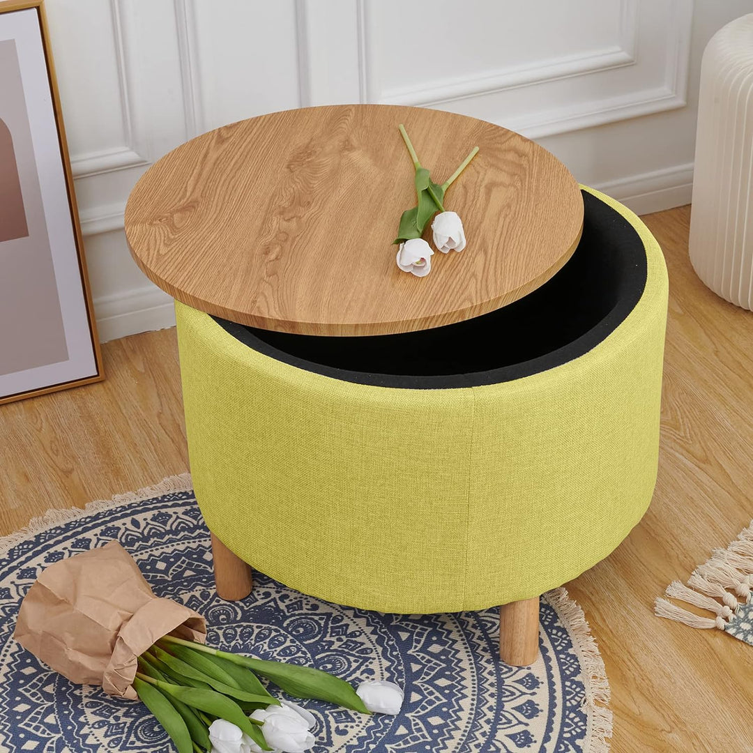 Round Coffee Table with Storage, Multi-Function Ottoman, Light Green