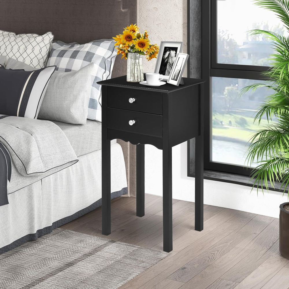 End Table w/ 2 Drawers Side Table Nightstand Black