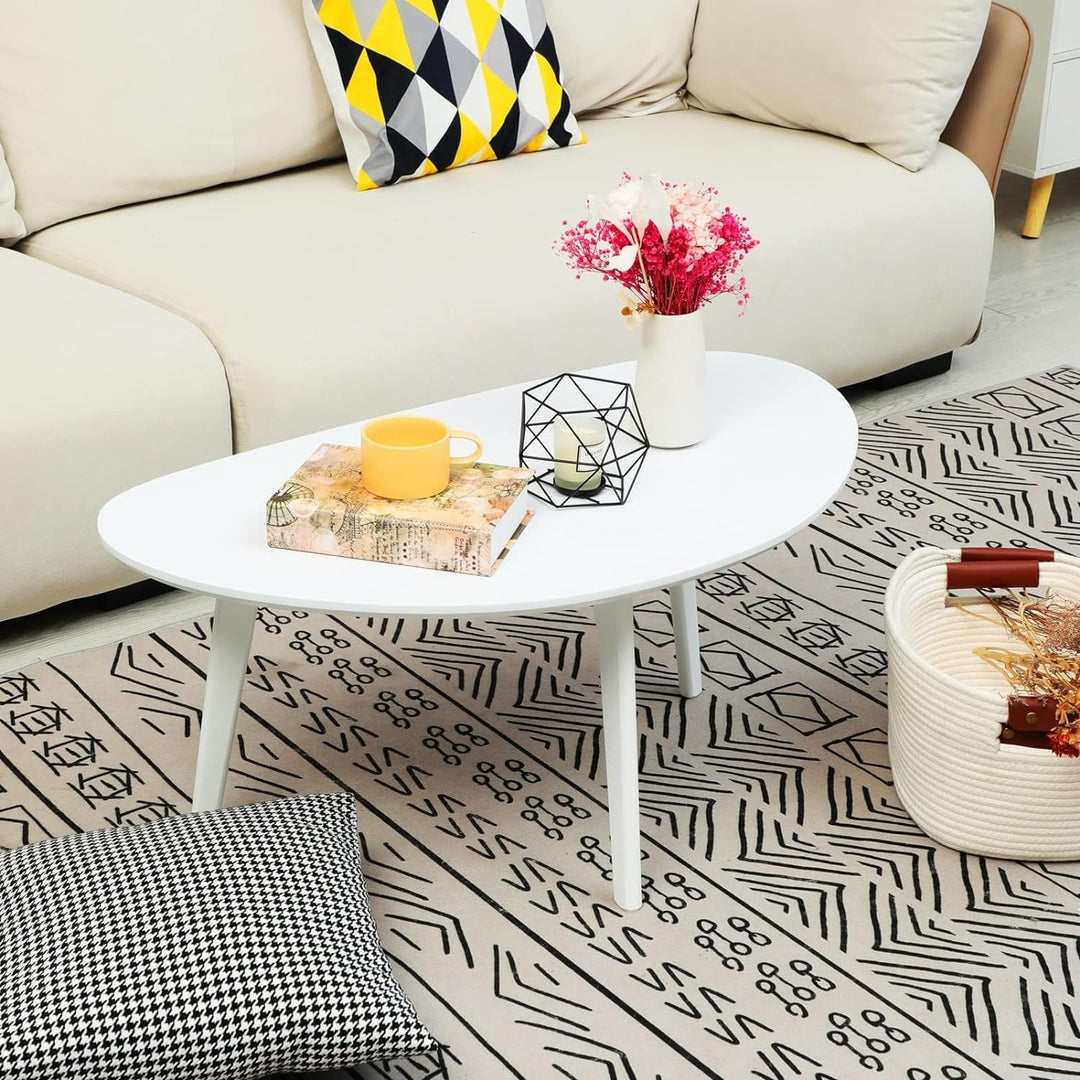 Small White Oval Coffee Table for Small Spaces, Modern