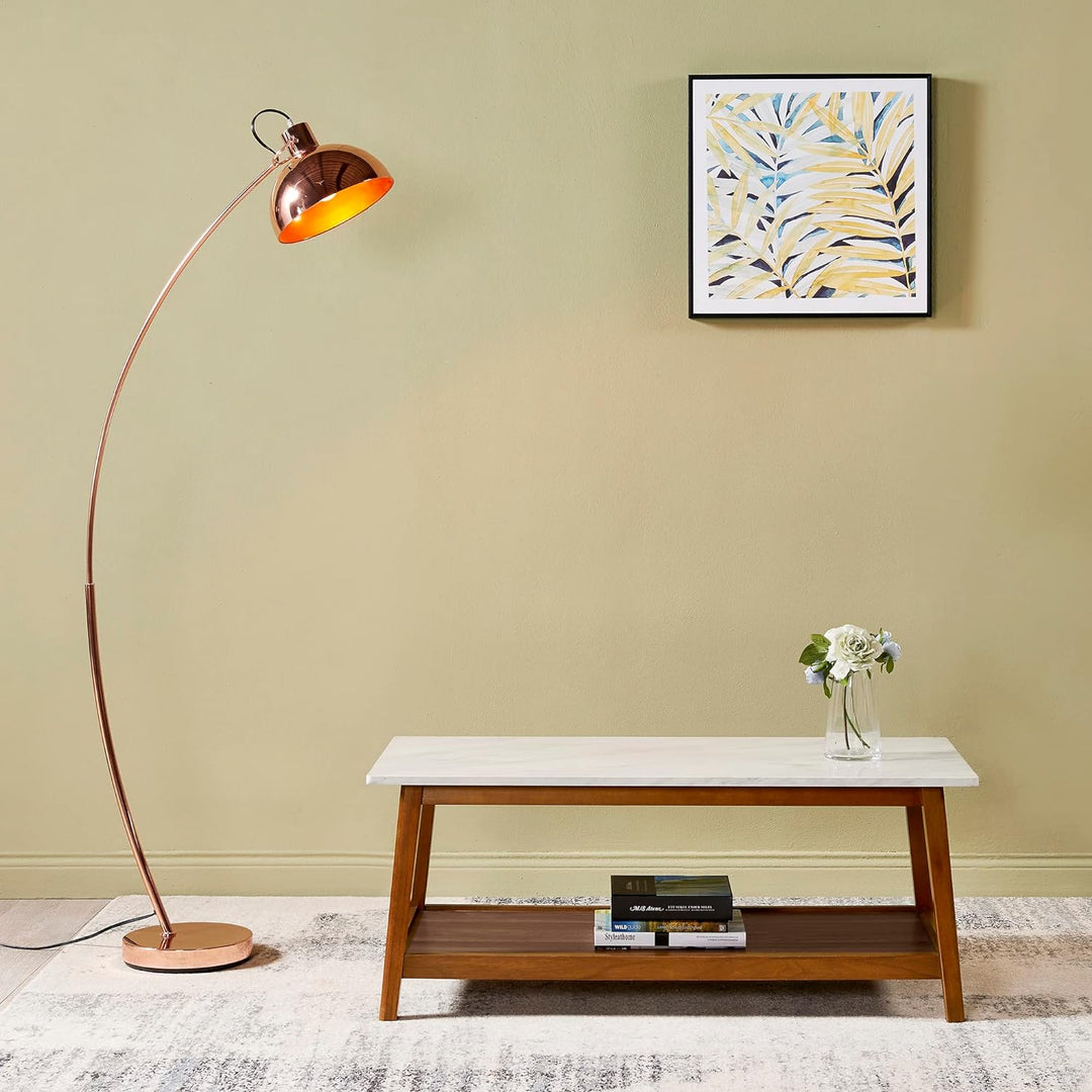 Wooden Coffee Table with Marble-Look Top, Walnut