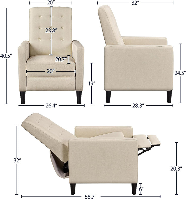 Fabric Recliner Chair Mid-Century Modern Beige