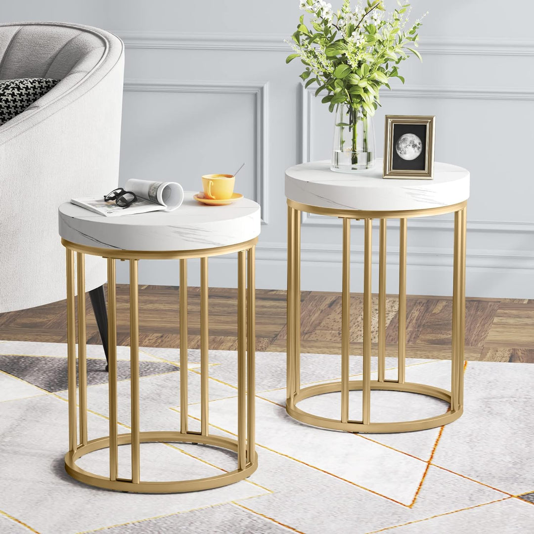 Round End Table Set of 2, Modern Side Nightstand