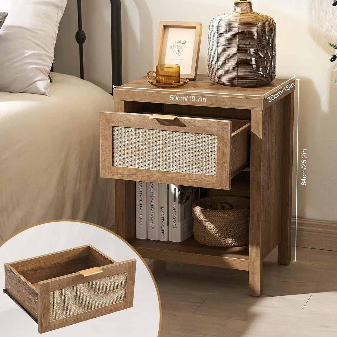 Rattan Nightstand Set of 2 - Farmhouse Night Stand