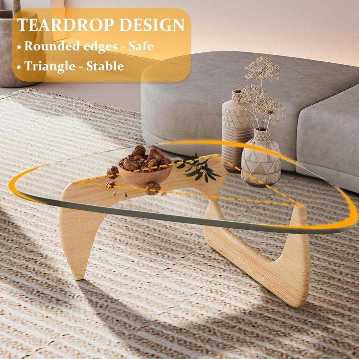 Coffee Tables for Living Room - Triangle Glass Coffee Table, Wood Transparent